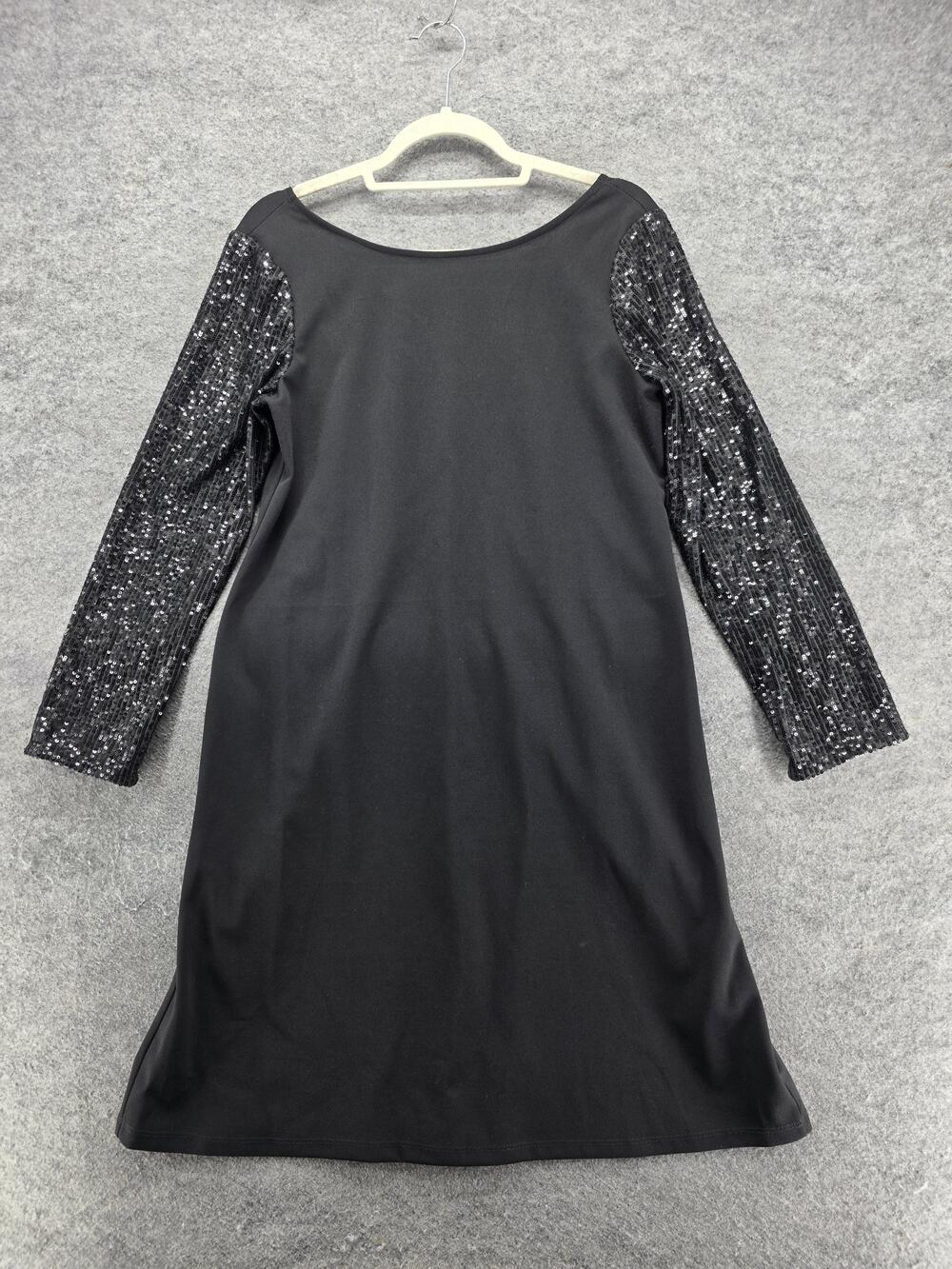 Marina Dress Womens 8 Black A-Line Knee Length V-Neck Long Beaded Sleeves